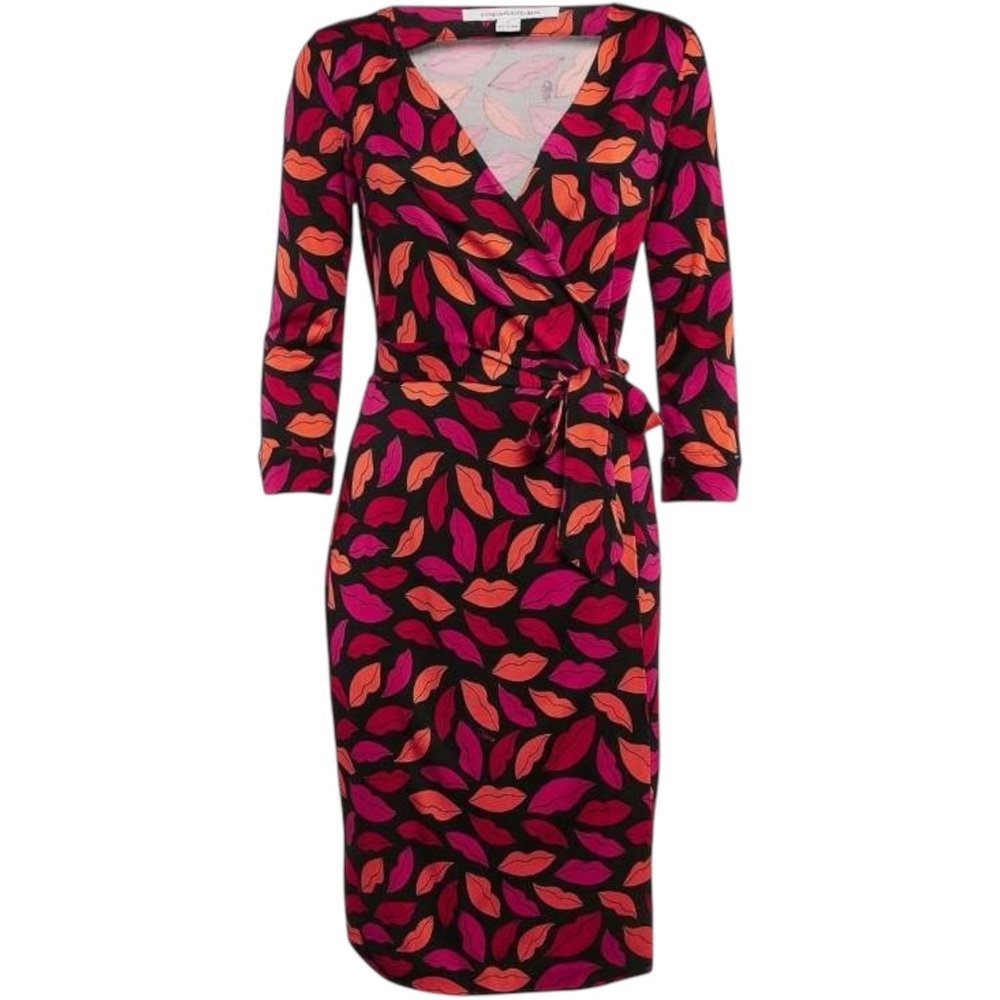 Diane von Furstenberg Midnight Kiss Lips Wrap Dress XXS
